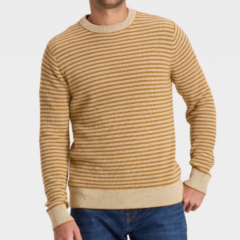 Goodfellow & Co Men’s Striped Crewneck Sweater Tan Beige Knit Size M NWOT